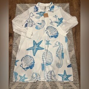 NWT NORACORA button down cotton lace tunic